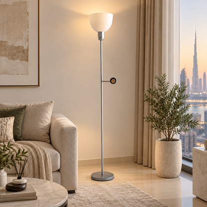 IKEA Dual-Light Floor Uplighter & Reading Lamp – Silver / White