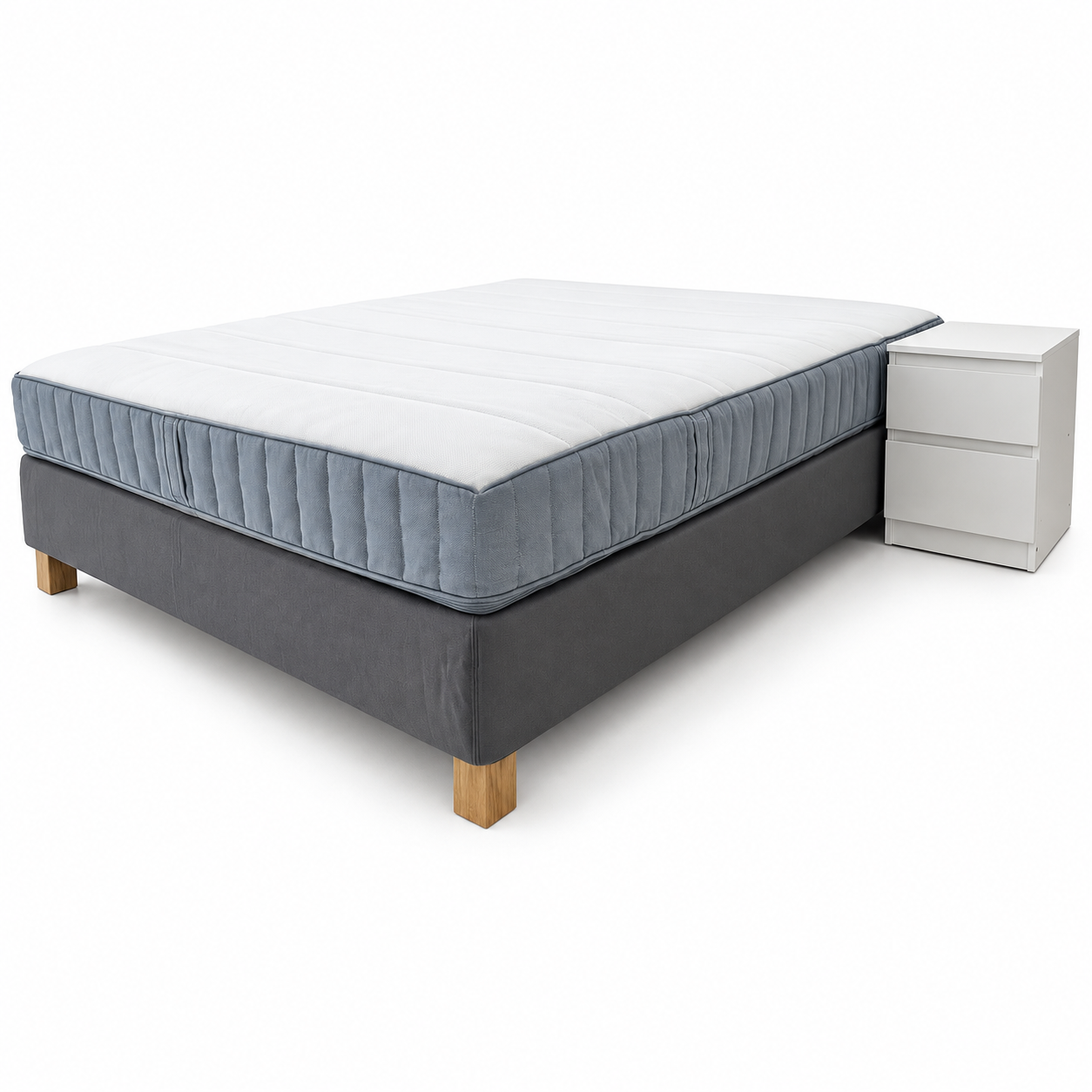 IKEA King Bed with Mattress & 2 IKEA Side Drawers – Grey – 180 × 200 cm