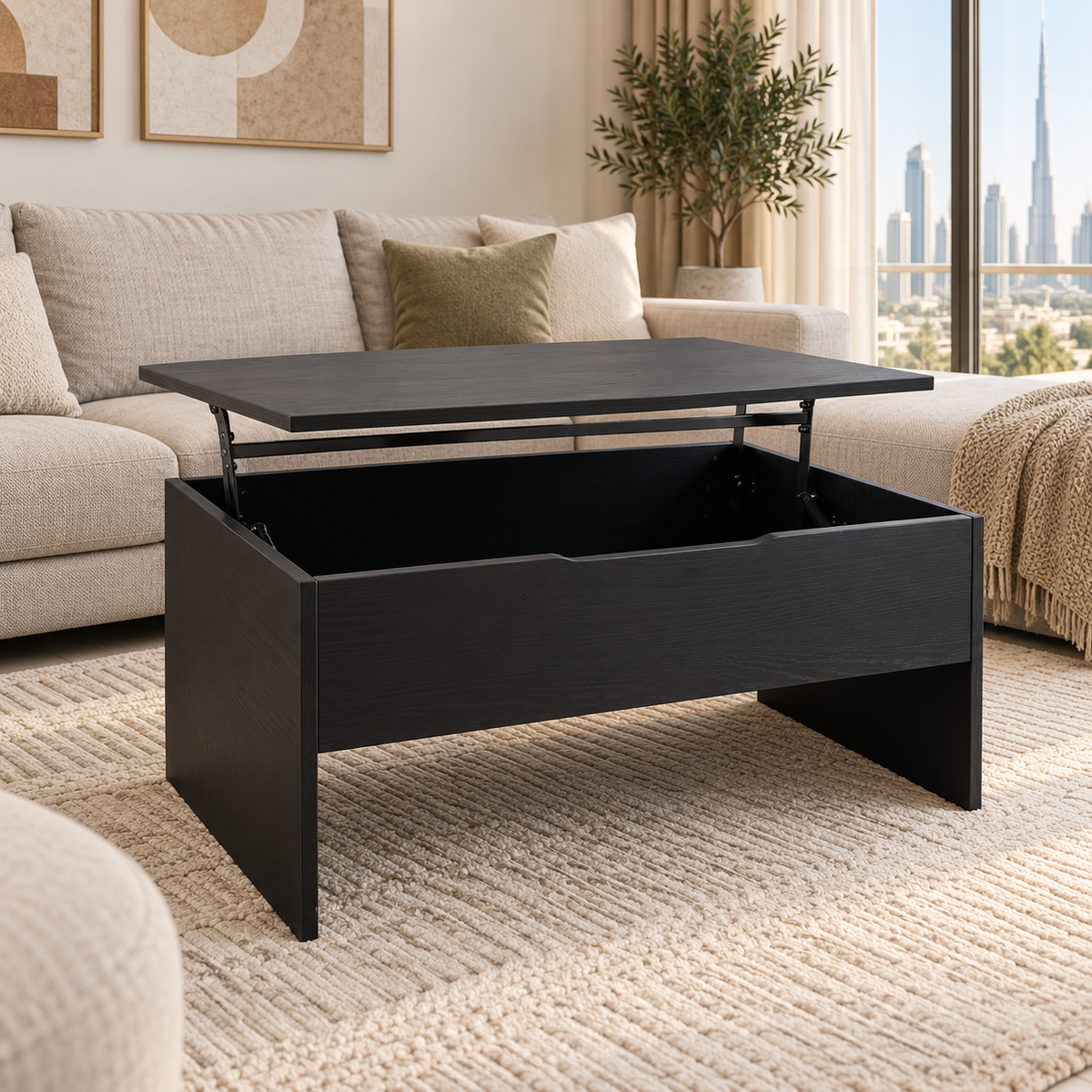 IKEA ÖSTAVALL Adjustable Coffee Table with Hidden Storage – Black – 90 cm