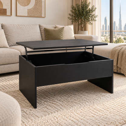 IKEA ÖSTAVALL Adjustable Coffee Table with Hidden Storage – Black – 90 cm