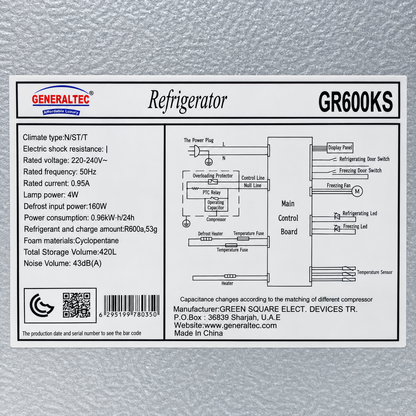 Generaltec GR600KS 420L No Frost Top Mount Refrigerator – Silver