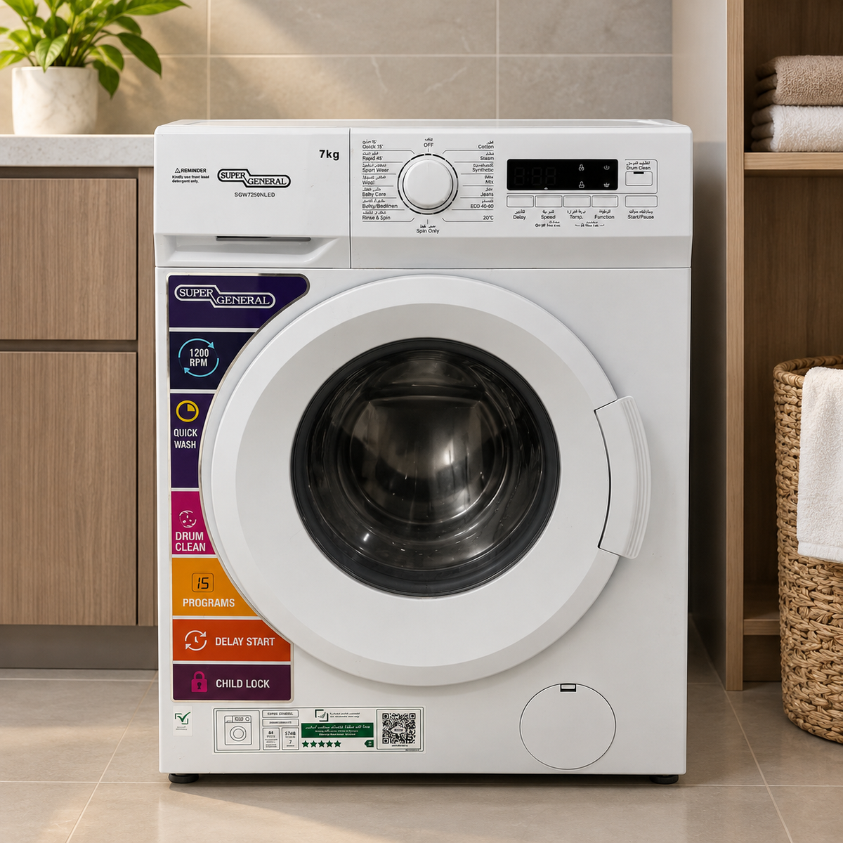Super General 7kg Front Load Washing Machine – SGW7250NLED – White