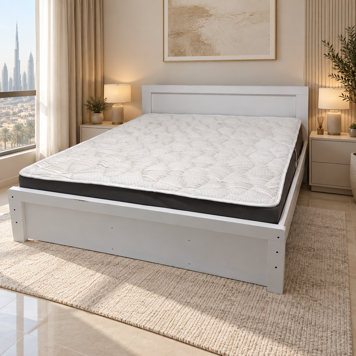 Home Box White King Bed Frame with Mattress – 180 × 200 cm