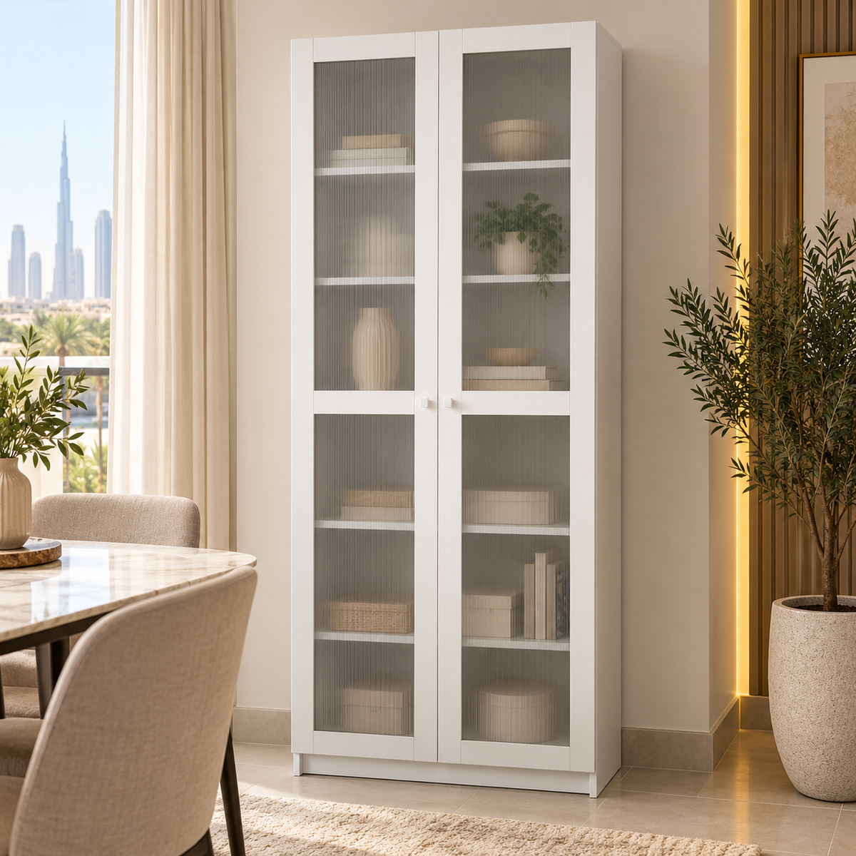 Home Box Pantry 2-Door High Display & Storage Cabinet – White – 80 × 41 × 184.5 cm