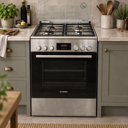 Bosch Series 4 HXQ38AE50M 60cm Dual-Fuel Cooker – 4 Gas Burners & Electric Oven – Stainless Steel