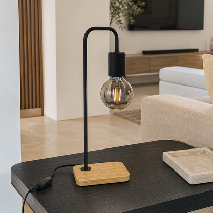 IKEA TVÄRHAND Table Lamp – Black & Bamboo – 47 cm