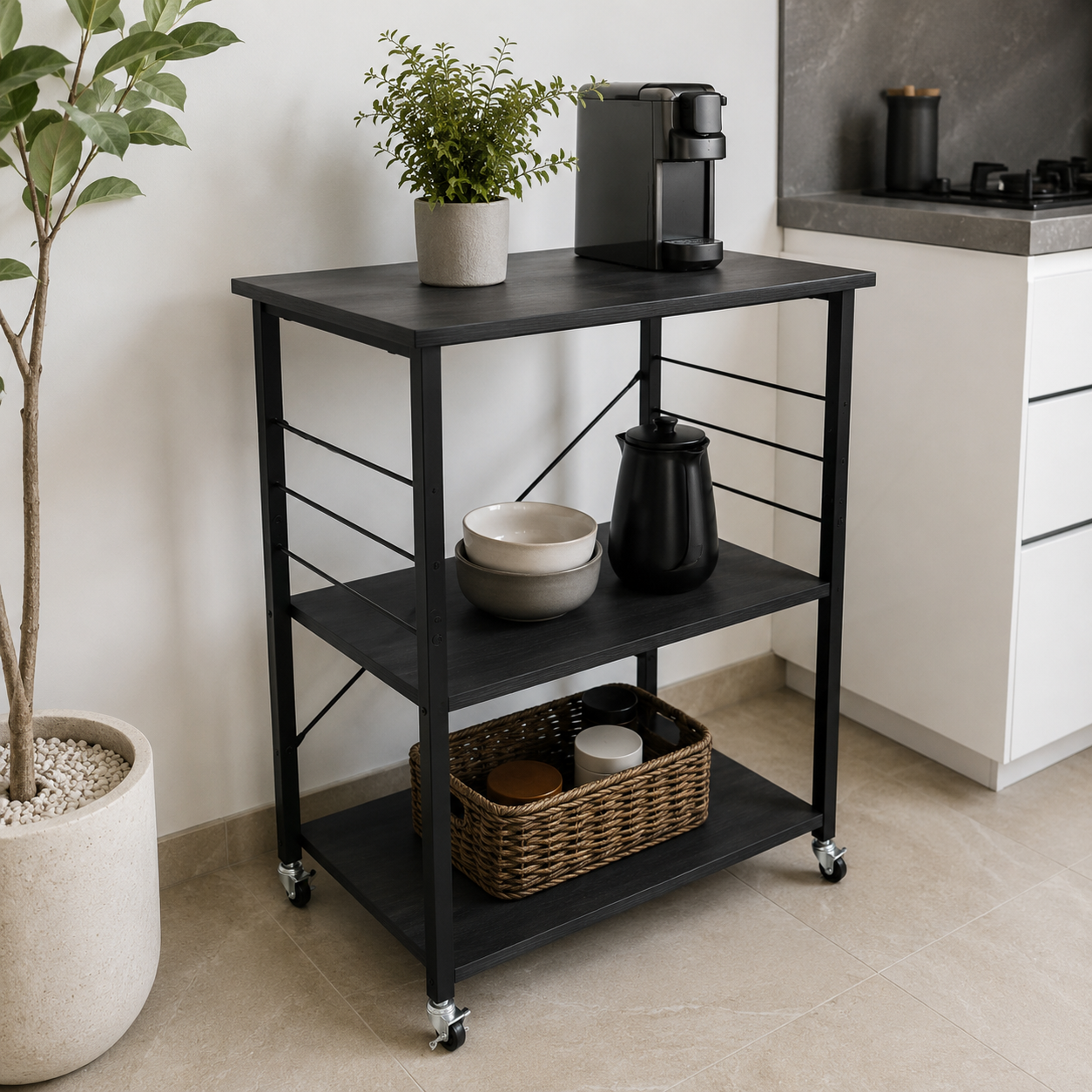 3-Tier Rolling Kitchen Storage Cart with Wheels – Black