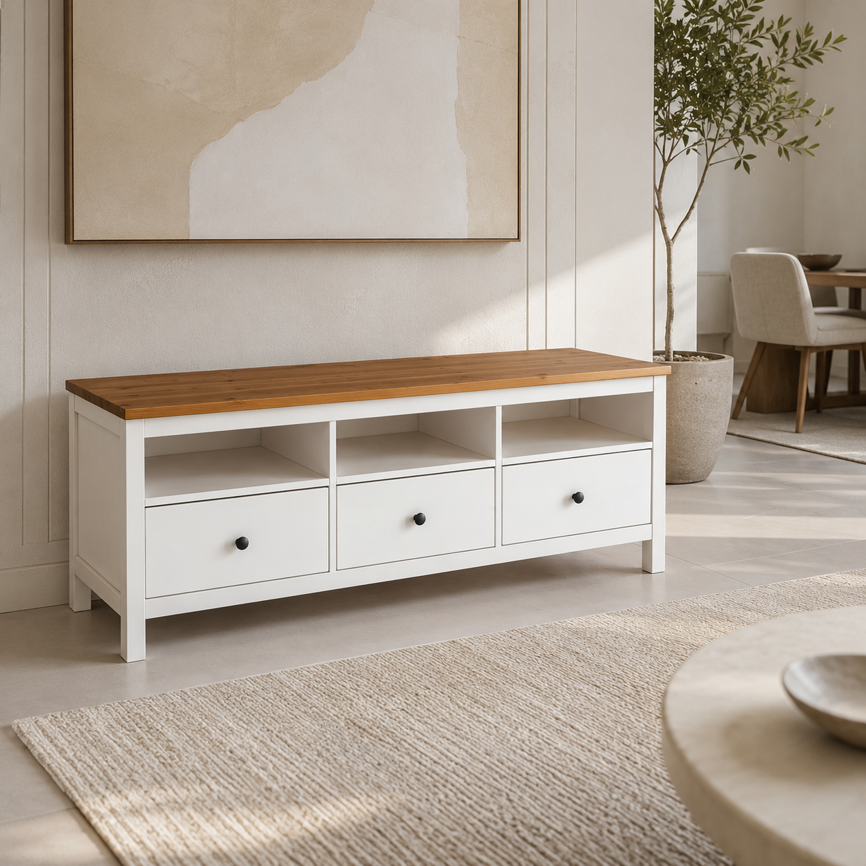 IKEA HEMNES TV Bench – White Stain / Light Brown – 148 × 47 × 57 cm