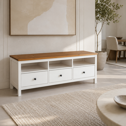 IKEA HEMNES TV Bench – White Stain / Light Brown – 148 × 47 × 57 cm