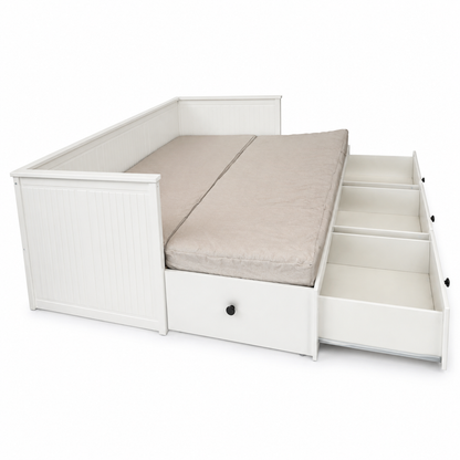 IKEA HEMNES Day-Bed with 3 Drawers &amp; 2 Mattresses – White – 80 × 200 / 160 × 200 cm
