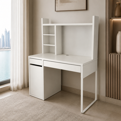 IKEA MICKE Desk with High Add-On Unit – White – 105 × 50 × 140 cm