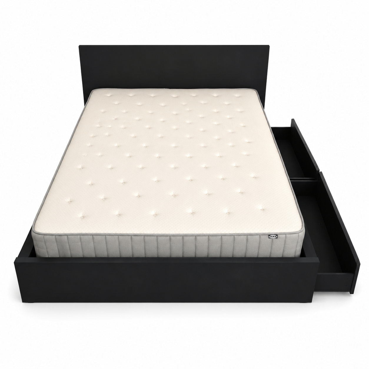 IKEA MALM Bed Frame with 2 Storage Boxes & Mattress – Black-Brown – 160 × 200 cm