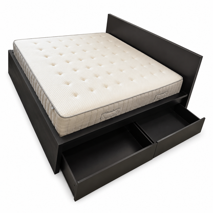 IKEA MALM Bed Frame with 2 Storage Boxes & Mattress – Black-Brown – 160 × 200 cm