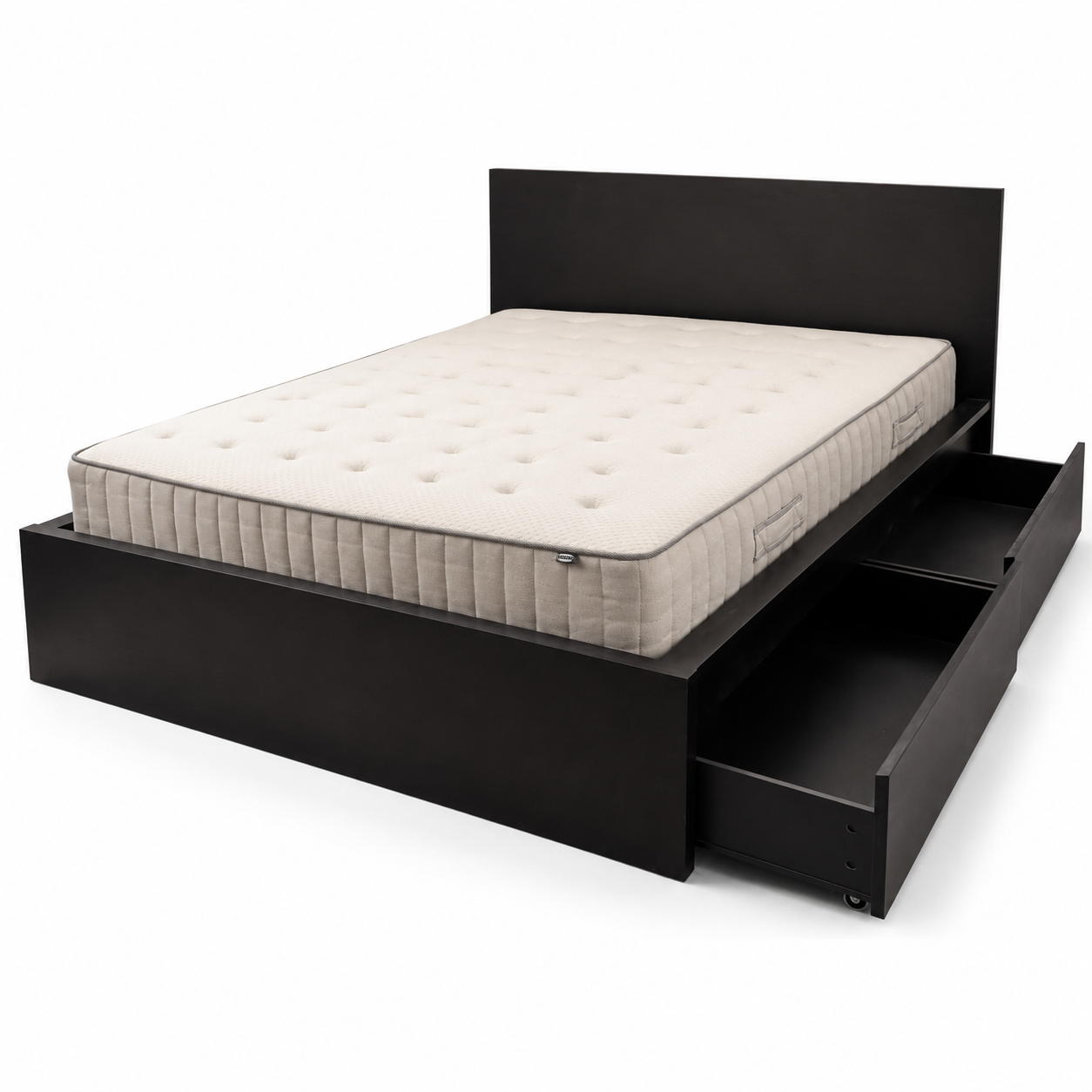 IKEA MALM Bed Frame with 2 Storage Boxes & Mattress – Black-Brown – 160 × 200 cm