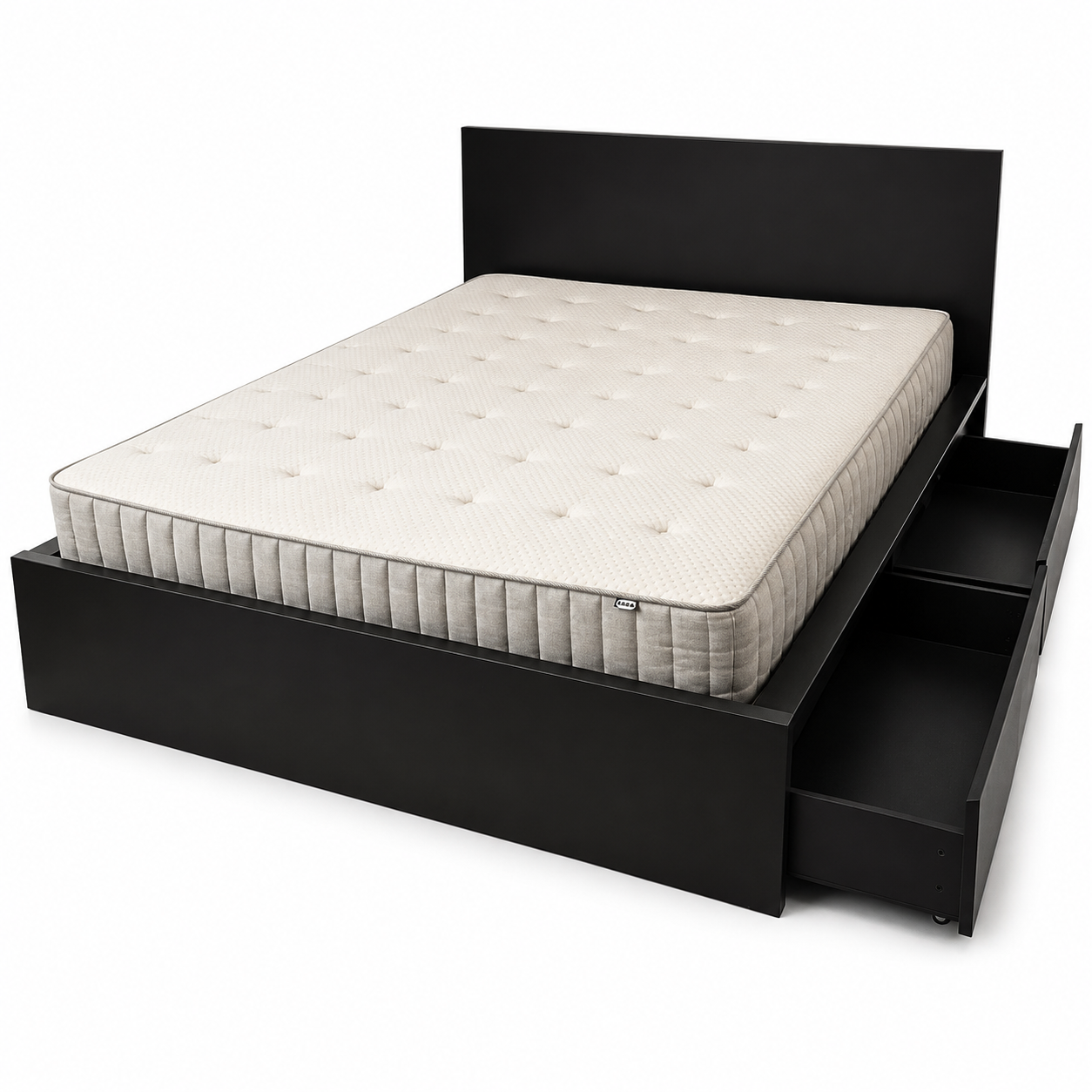 IKEA MALM Bed Frame with 2 Storage Boxes & Mattress – Black-Brown – 160 × 200 cm