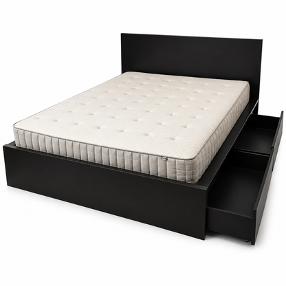 IKEA MALM Bed Frame with 2 Storage Boxes & Mattress – Black-Brown – 160 × 200 cm