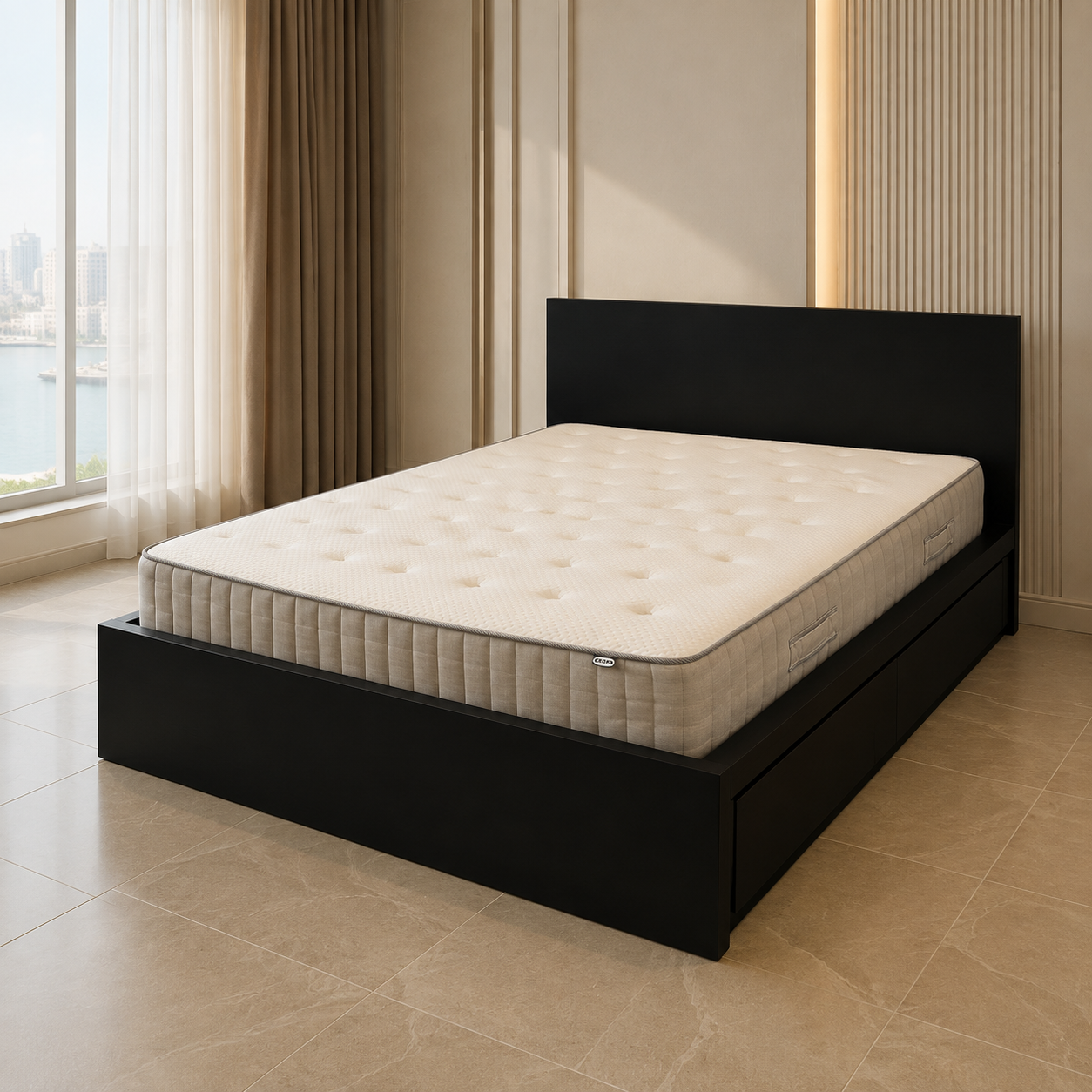 IKEA MALM Bed Frame with 2 Storage Boxes & Mattress – Black-Brown – 160 × 200 cm