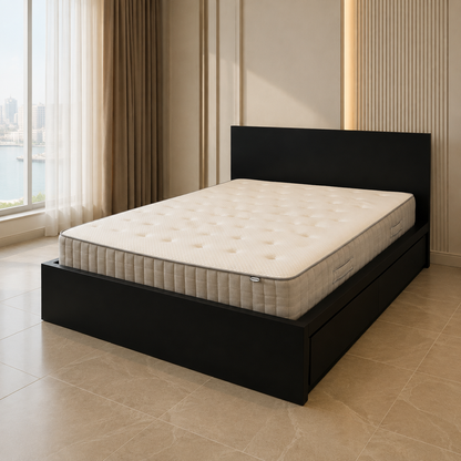 IKEA MALM Bed Frame with 2 Storage Boxes & Mattress – Black-Brown – 160 × 200 cm