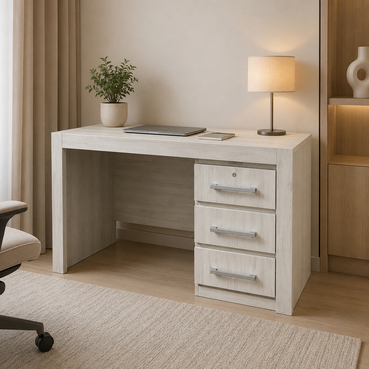 Home Box Lisbon 3-Drawer Study & Office Desk – White – 120 × 60 × 75 cm