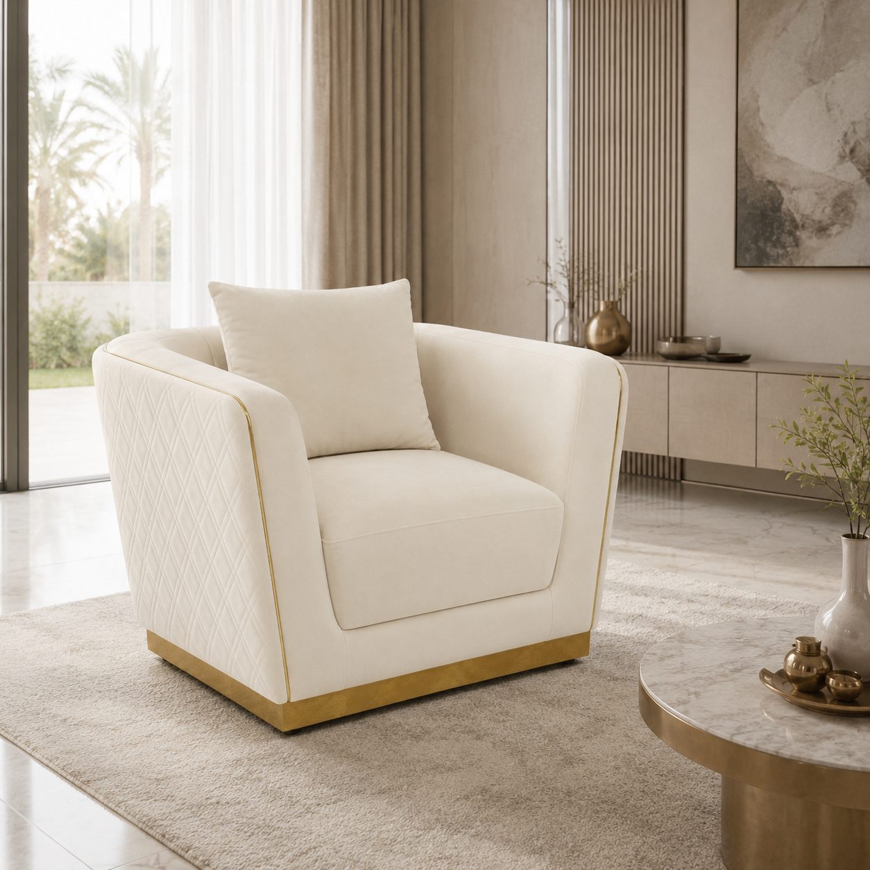 Home Centre Griffin Velvet Armchair – Beige – 100 × 86 × 69 cm