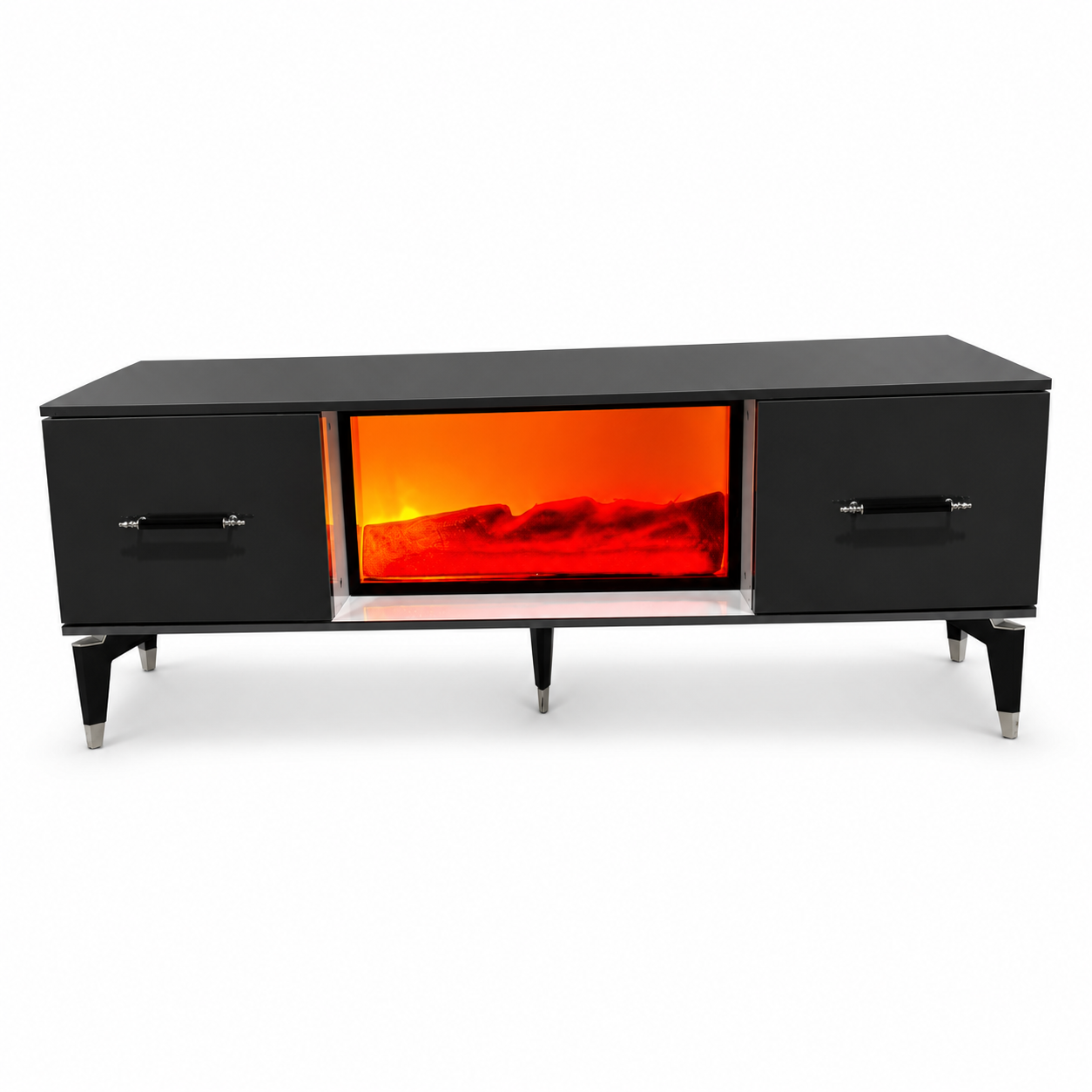 Home Box TV Unit with Electric Fireplace &amp; Storage – Black – 139 × 36 × 53 cm