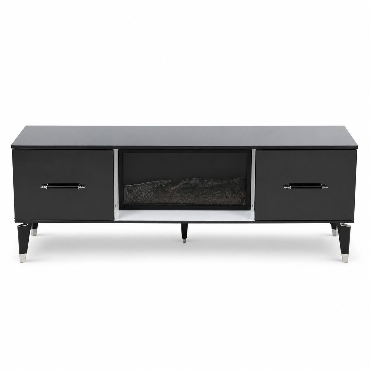 Home Box TV Unit with Electric Fireplace &amp; Storage – Black – 139 × 36 × 53 cm