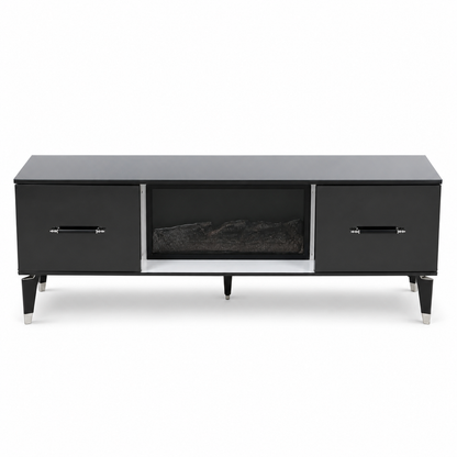 Home Box TV Unit with Electric Fireplace &amp; Storage – Black – 139 × 36 × 53 cm