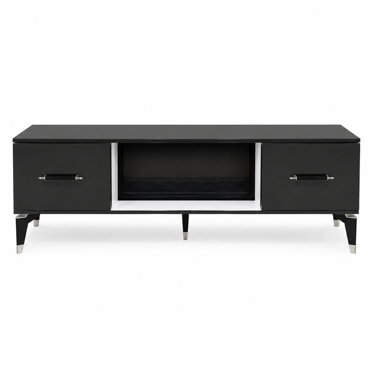Home Box TV Unit with Electric Fireplace &amp; Storage – Black – 139 × 36 × 53 cm