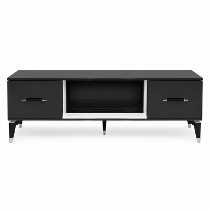 Home Box TV Unit with Electric Fireplace &amp; Storage – Black – 139 × 36 × 53 cm