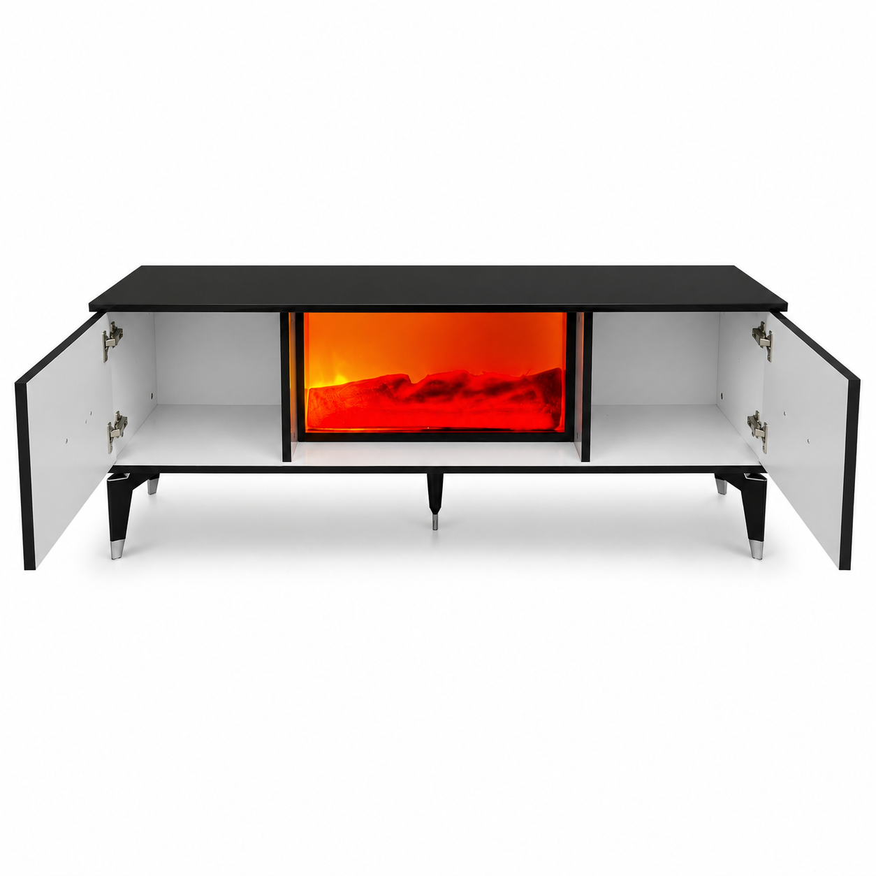 Home Box TV Unit with Electric Fireplace &amp; Storage – Black – 139 × 36 × 53 cm