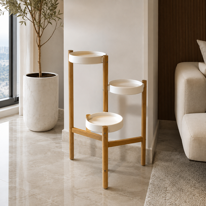 IKEA SATSUMAS 3-Tier Plant Stand – Bamboo/White – 78 cm