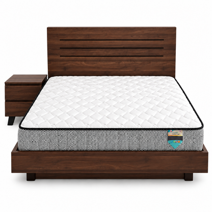 Home Box Queen Bed Set with iGolden Comfort Lux Mattress Bedside Table – Walnut – 150 × 200 cm