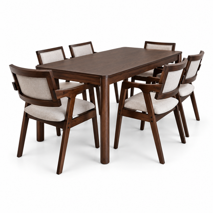 Home Centre 6-Seater Wooden Dining Set – Dark Walnut & Beige