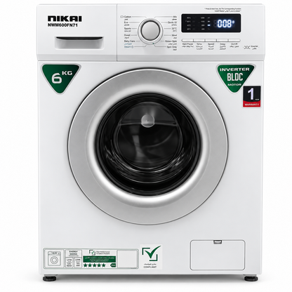Nikai NWM600FN7I 6kg Inverter Front Load Washing Machine – 1000 RPM – White