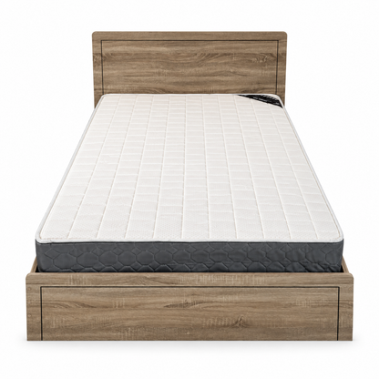 PAN Home Rustic Oak Wood-Effect Panel Bed with Mattress – Brown