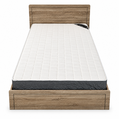 PAN Home Rustic Oak Wood-Effect Panel Bed with Mattress – Brown