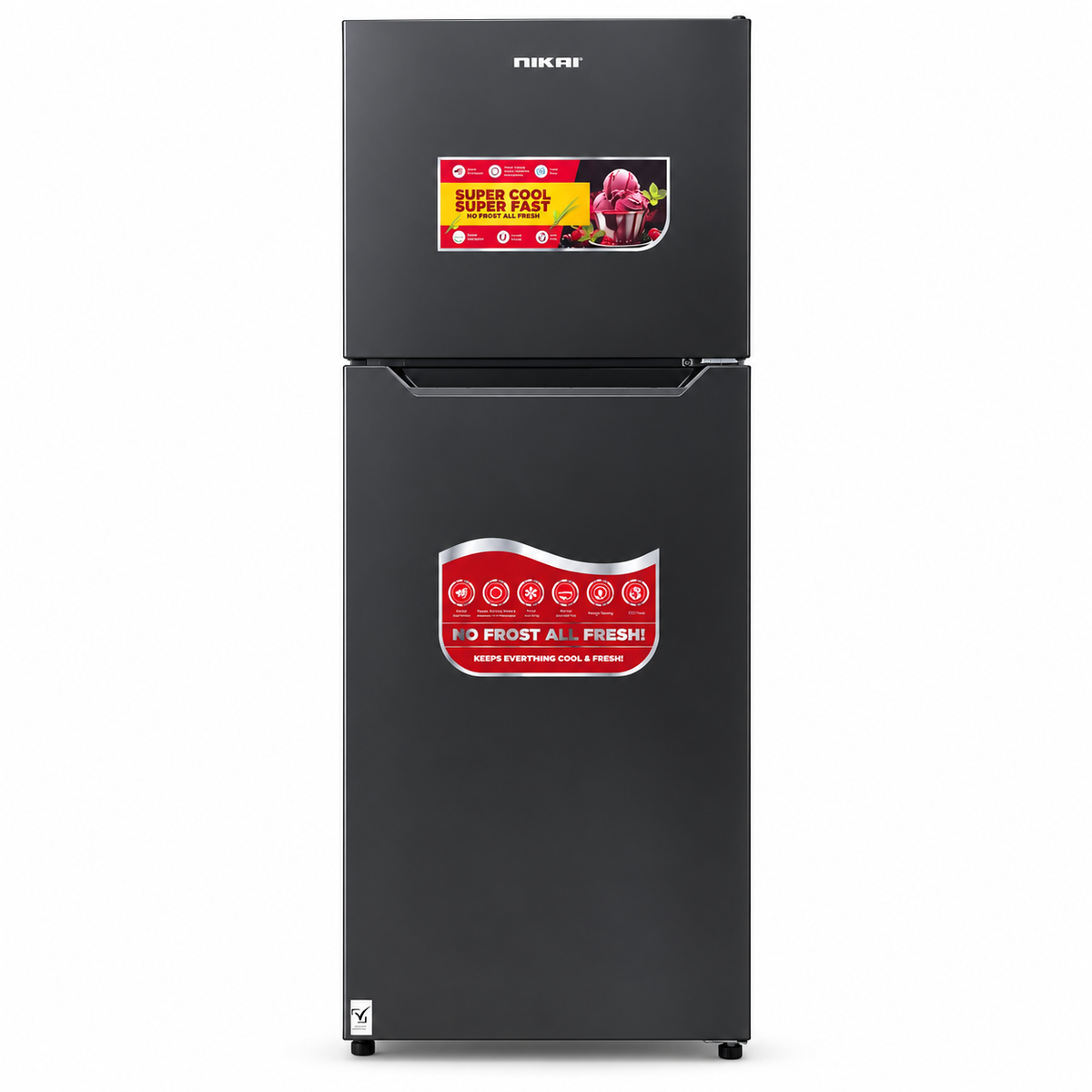 Nikai NRF410FSS 410L No-Frost Double-Door Refrigerator – Grey