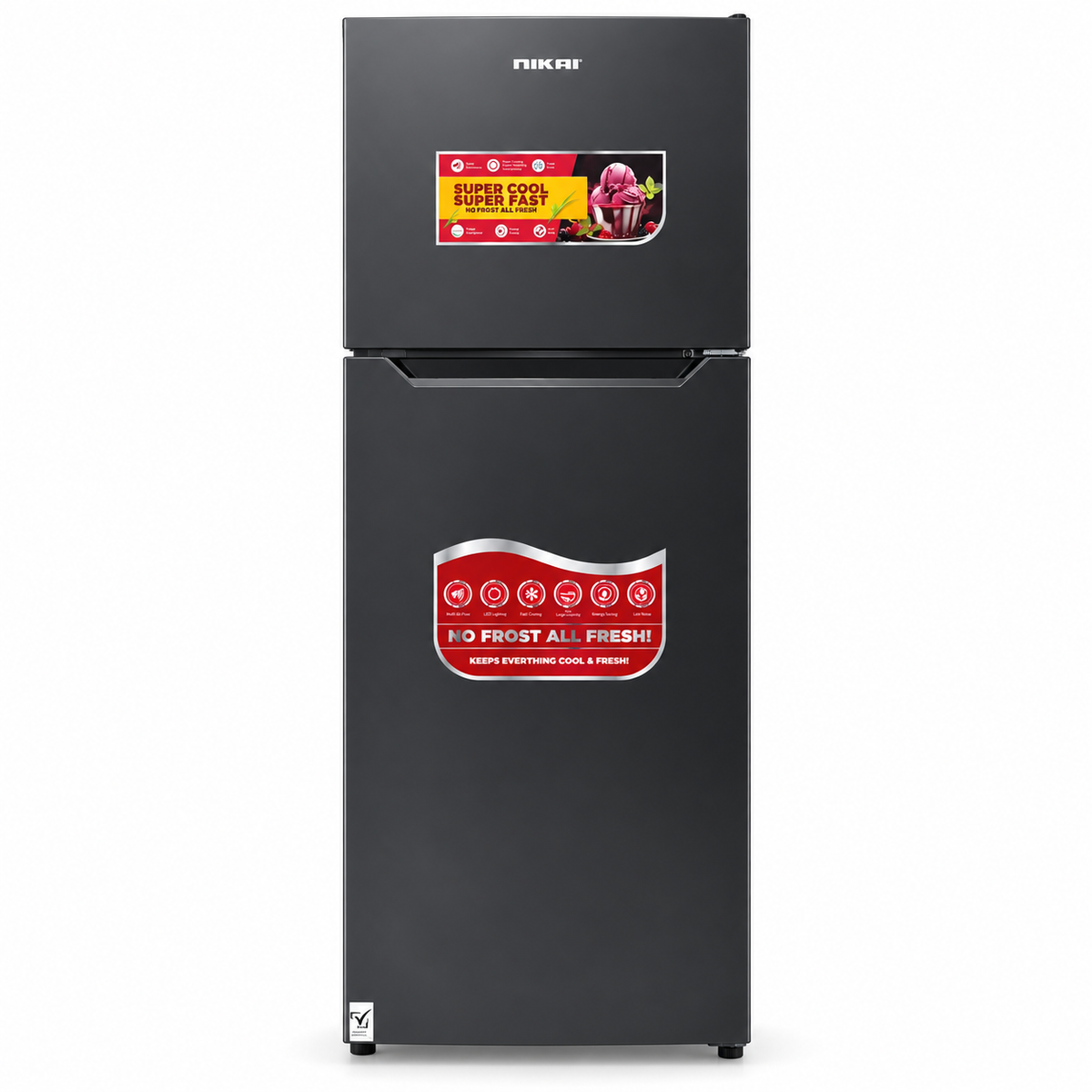 Nikai NRF410FSS 410L No-Frost Double-Door Refrigerator – Grey