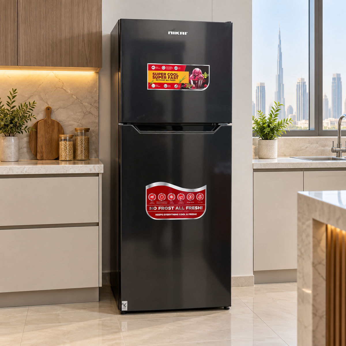 Nikai NRF410FSS 410L No-Frost Double-Door Refrigerator – Grey