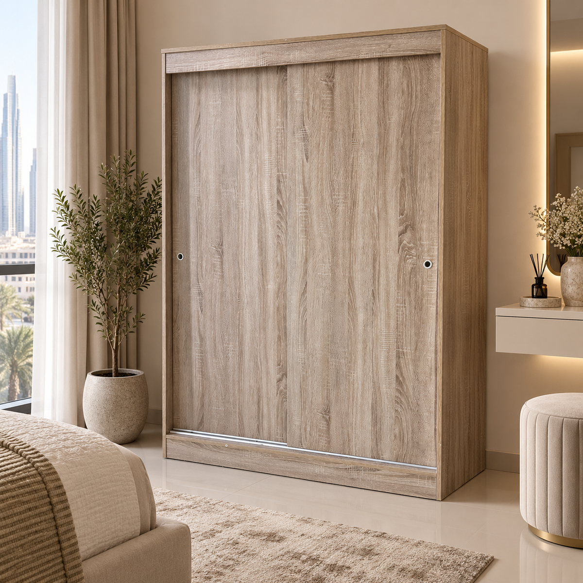 Home Centre Otis 2-Door Sliding Wardrobe – 162 cm Wide – Oak