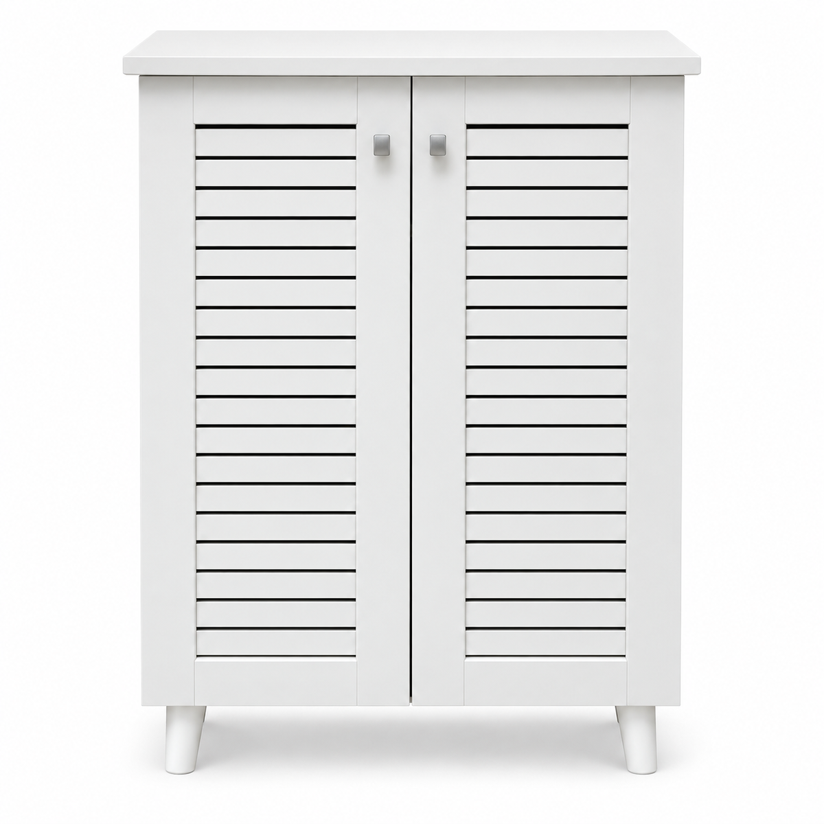 Home Box Ventra 2-Door Louvered Shoe Cabinet with 5-Tier Storage – White