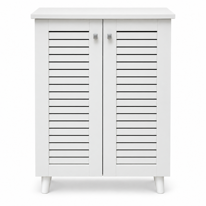 Home Box Ventra 2-Door Louvered Shoe Cabinet with 5-Tier Storage – White