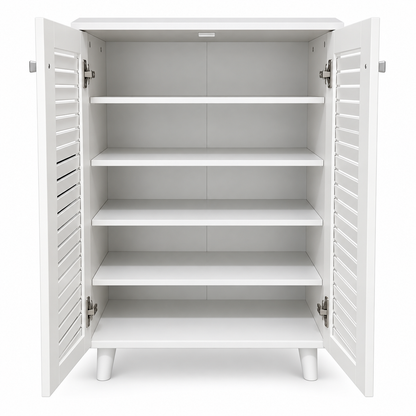 Home Box Ventra 2-Door Louvered Shoe Cabinet with 5-Tier Storage – White