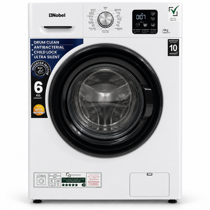 Nobel NWM775 6kg Inverter Front Load Washing Machine – 1200 RPM – White