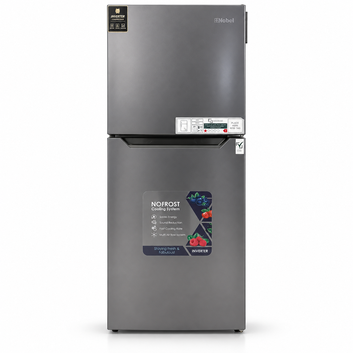Nobel NR350NF 270L Inverter No-Frost Double-Door Refrigerator – Dark Silver
