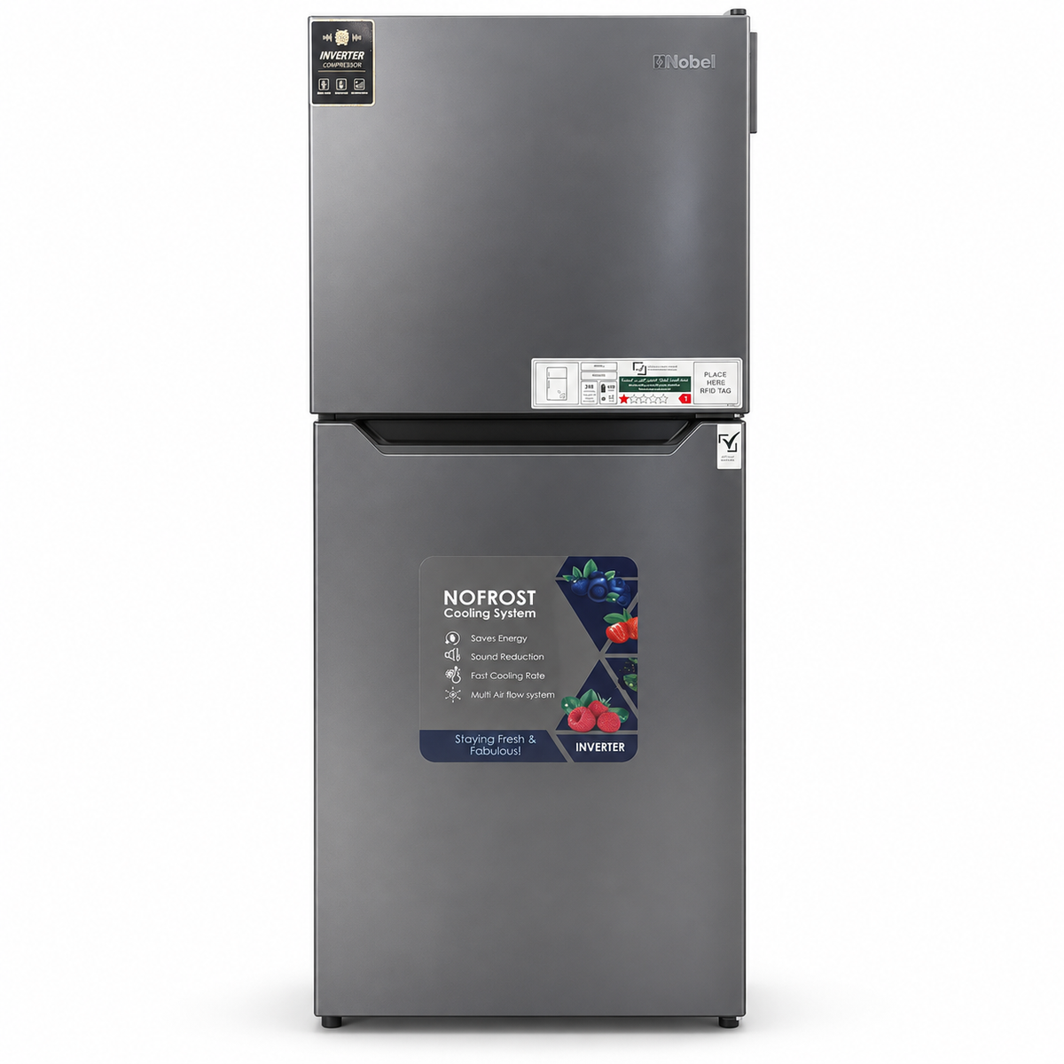Nobel NR350NF 270L Inverter No-Frost Double-Door Refrigerator – Dark Silver