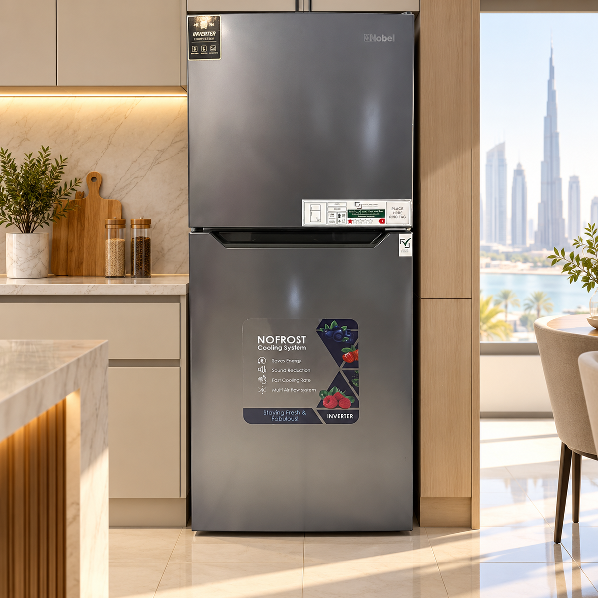 Nobel NR350NF 270L Inverter No-Frost Double-Door Refrigerator – Dark Silver
