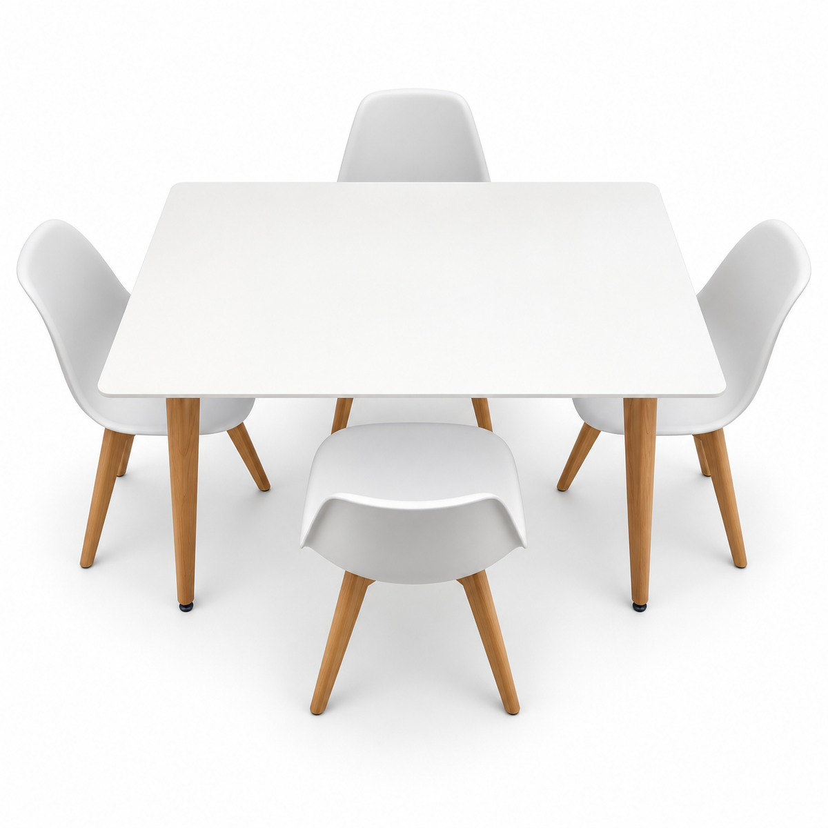 Home Centre Meadow 4-Seater Wooden Top Dining Set – White & Natural