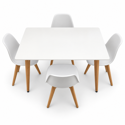 Home Centre Meadow 4-Seater Wooden Top Dining Set – White & Natural
