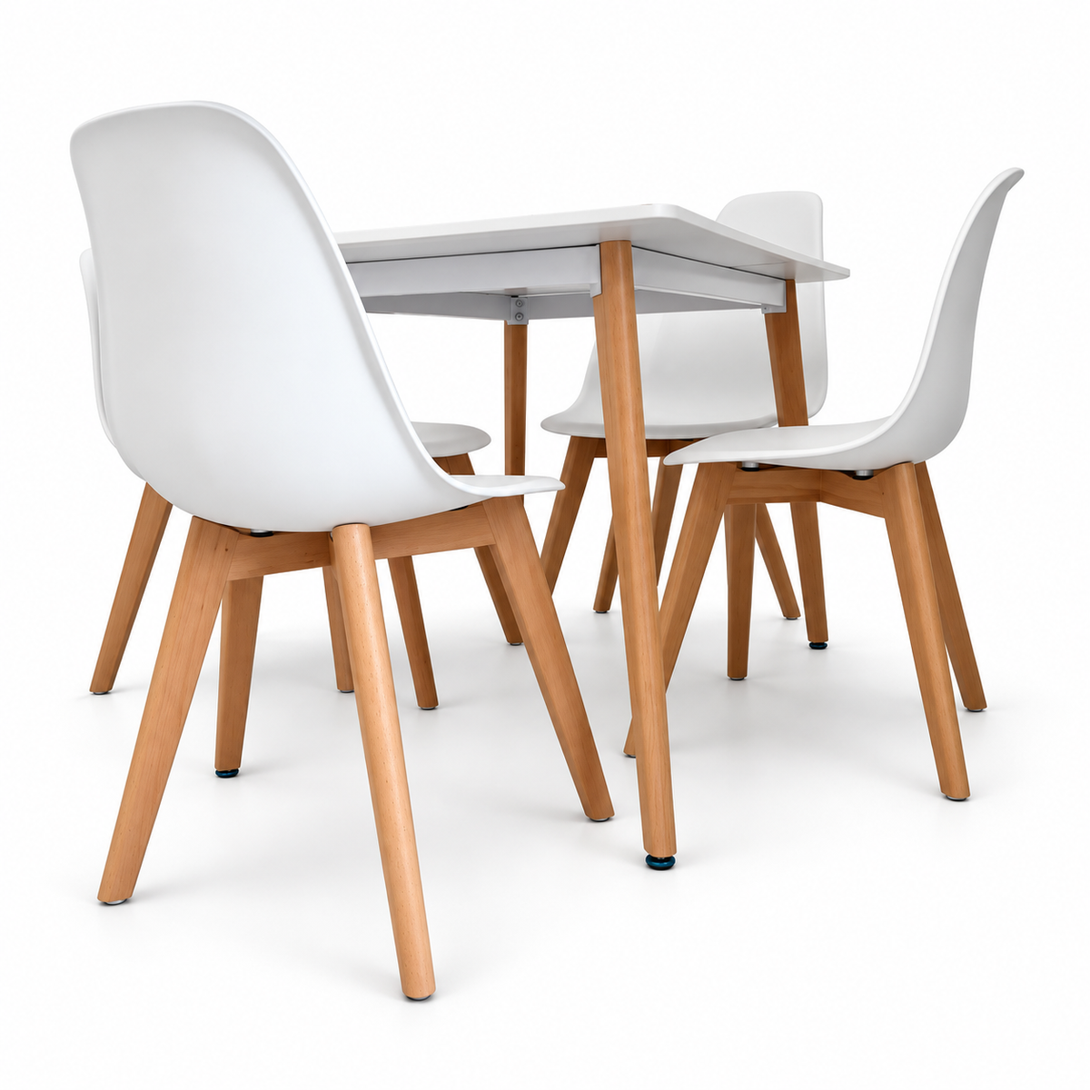 Home Centre Meadow 4-Seater Wooden Top Dining Set – White & Natural